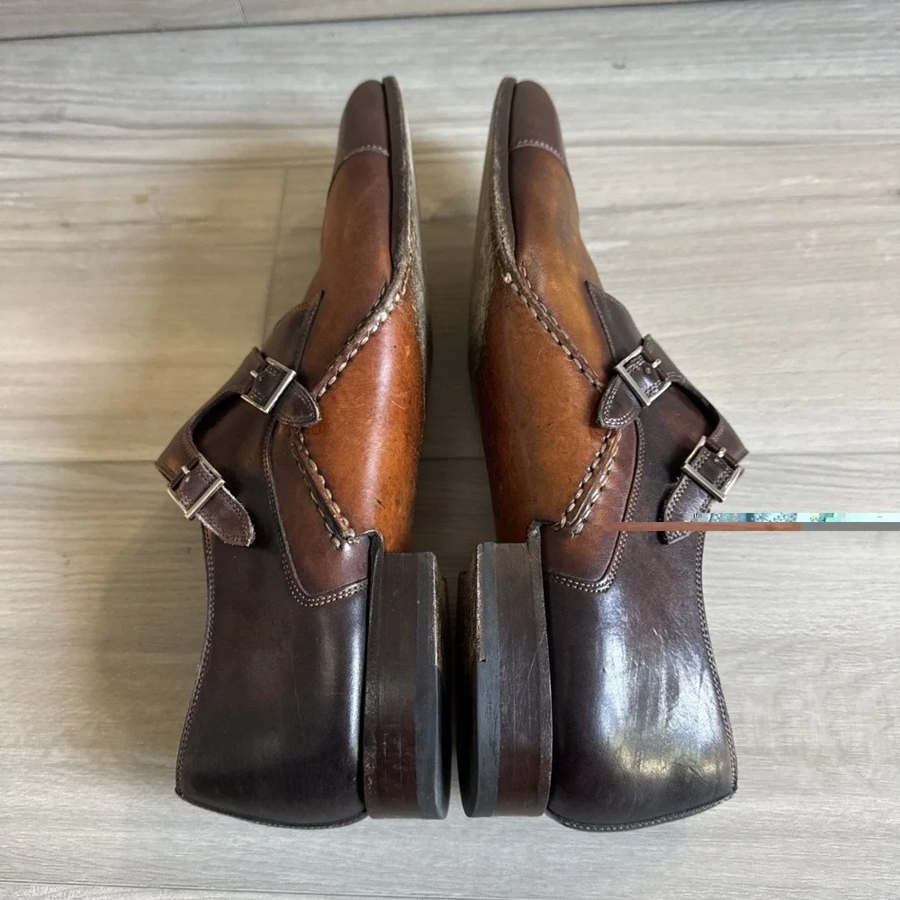 Magnanni Men's Ondara Double-Monk Two-Tone Brown Leather Shoes Size 12 Spain